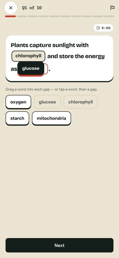 Een invulvraag in de app