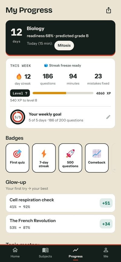 Voortgang met XP en badges